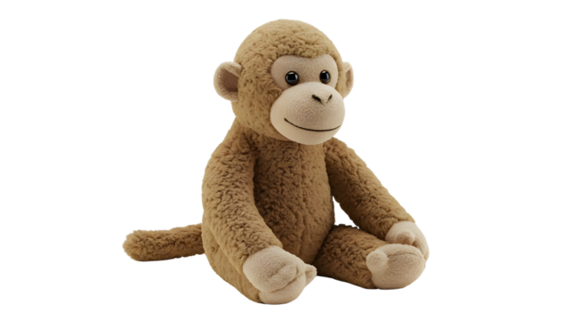 Brown stuffed monkey toy for children isolated PNG with Transparent Background