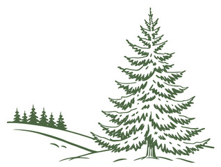 Forest fir tree in the snow. Simple sketch of a snow-covered forest fir tree. Vector graphics