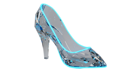 Crystal glass slipper with a blue outline isolated PNG with Transparent Background