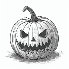 halloween pumpkin  Vector art of a grayscale illustration of a menacing jackolantern with a sinister grin, perfect for halloween decorations and spooky season themes