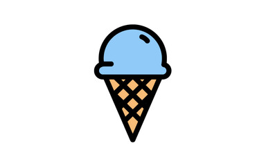 A simple, stylized illustration of a light blue ice cream cone in a waffle cone.
