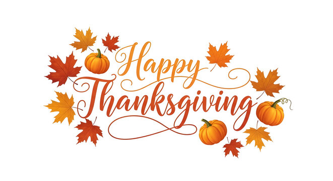 Happy Thanksgiving greeting with pumpkins and autumn leaves, festive celebration