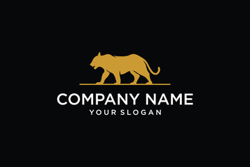 Golden lion silhouette logo vector Illustration