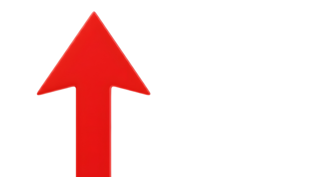 Red arrow pointing up symbolizing growth, direction, success, and rising business trend. isolated PNG with Transparent Background