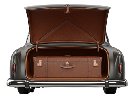 Open trunk showing interior and hinge textures, isolated, transparent PNG