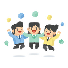 Obraz premium Cartoon vector illustration of a successful business team celebrating together, showing unity and joy