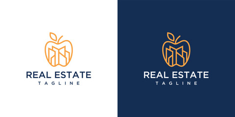 Building design logo inside an apple, a building logo for a luxurious, elegant and simple business.	
