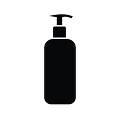 Black pump bottle silhouette, cosmetic or soap dispenser icon design, shampoo or lotion dispenser vector illustration