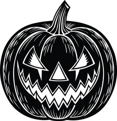 Vector art of a bold and minimalist halloween pumpkin silhouette with a spooky carved face, , capturing the essence of the holiday with a simple yet striking design