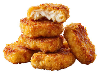 Crispy nugget stack with broken bite detail isolated PNG