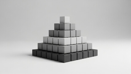 Fototapeta premium Monochrome Cube Pyramid Representing Structure and Hierarchical Organization with Layered Progression