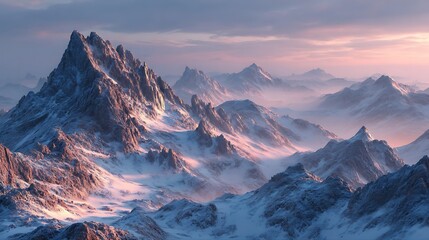 A stunning visual of a majestic mountain landscape at sunrise, with warm light spilling over the peaks and valleys, casting a golden hue over the natural beauty.