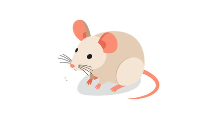 Cute isometric cartoon mouse with pink ears and tail on white background