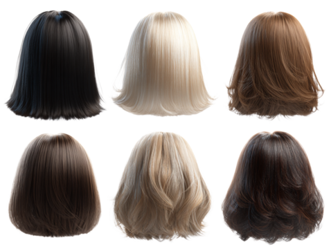 Classic short wigs in multiple colors isolated PNG