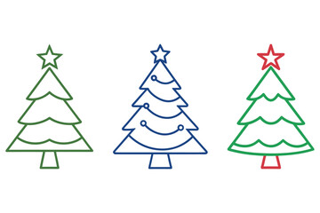 Christmas tree outline icons on white background