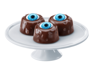  Blue eye design chocolates on white stand angled side isolated PNG