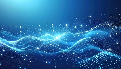 Abstract blue background with glowing lines, stars, and a winter holiday design