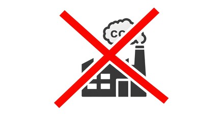 Illustration of a factory with a red cross, symbolizing anti-pollution and environmental conservation.