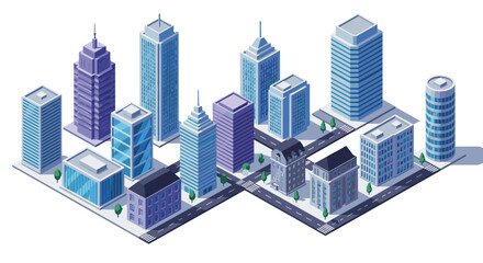 Isometric urban landscape with modern skyscrapers and road network