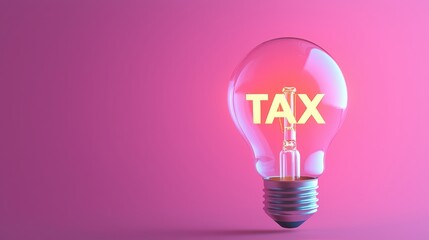 A light bulb glows with the word "TAX" inside, set against a vibrant pink background, symbolizing ideas related to taxation and finance.
