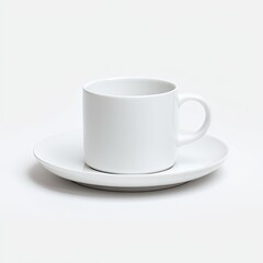 White ceramic teacup and saucer set.  Simple, modern design