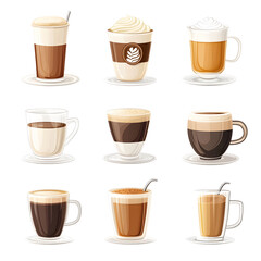 Obraz premium Professional Assorted Coffee Drinks for Espresso, Latte, Cappuccino Usage