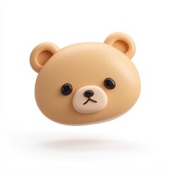 Fototapeta premium Cute 3D Teddy Bear Face Icon on White