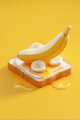 A vibrant yellow banana on honey-drizzled toast