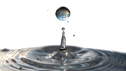 Single clear water droplet suspended above rippling water surface with reflections on full hd 4k stock image download black background
