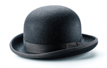 Dark gray bowler hat, slightly angled, on white background (1)