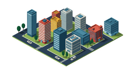 Obraz premium Isometric cityscape with modern buildings and streets