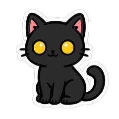 Obraz premium Cute Kawaii Black Cat Illustration, Adorable Cartoon Kitty Character Design