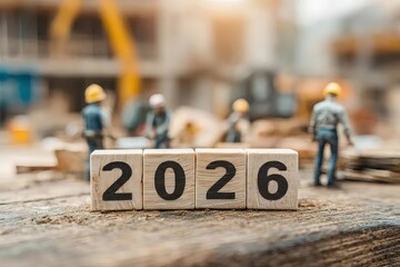 2026 木製ブロックのテキストと建設