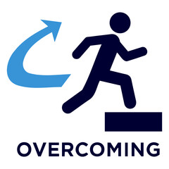 Vector a person climbing a step with an arrow indicating a change or overcoming something