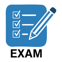 Vector illustration of a checklist with checkmarks and lines along with a pencil on a blue icon