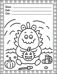 Doodle monsters seamless pattern Bold & Easy Coloring Page with Cute Animals for Adults and Kid. High resolution (300 DPI), Ready to print on standard 8.5x11-(A4) inch paper With (No Bleed), 