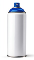 Empty spray paint can, white with blue cap