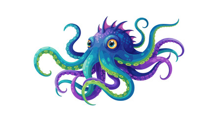 Colorful Cartoon Octopus with Spiky Head and Curly Tentacles.