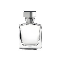 Elegant Clear Glass Perfume Bottle with Silver Cap Isolated on White Background