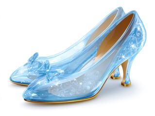 Obraz premium Pair of light-blue, glass-like, fairytale shoes. Detailed, realistic, illustration