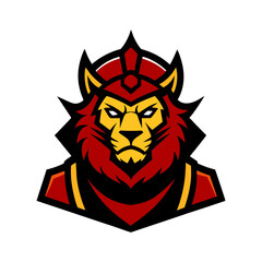 samurai lion mascot logo icon in battle armor vector art