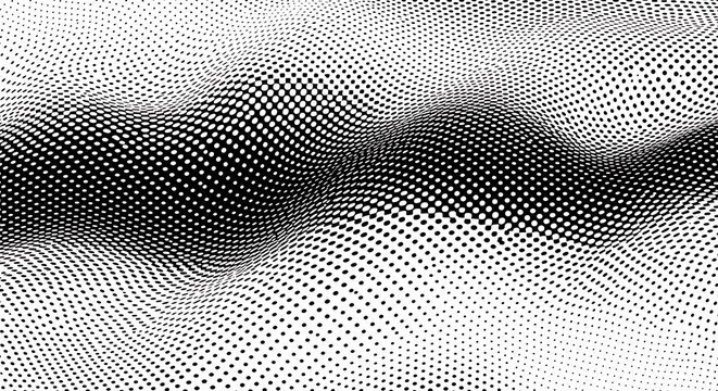 Halftone Black and White Wavy Pattern Creates a Dynamic Visual Texture
