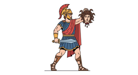 Heroic Warrior Holding Severed Gorgon Head with Sword and Shield.