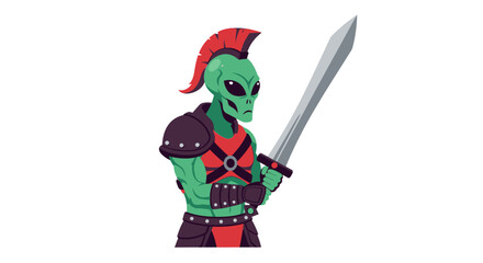 Green Alien Warrior Character with Red Mohawk and Sword.