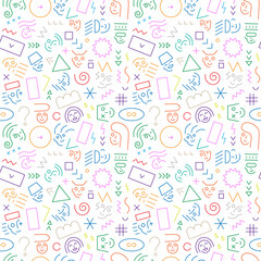 Faces of children creative education - lines sign and symbol seamless vector background , colorful pattern design element