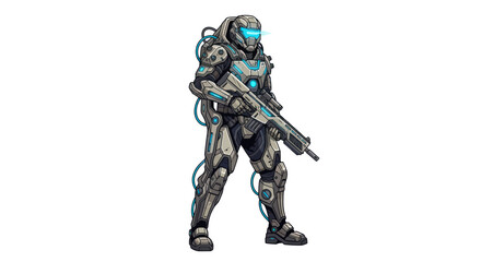 Futuristic Armored Soldier with Advanced Weaponry.