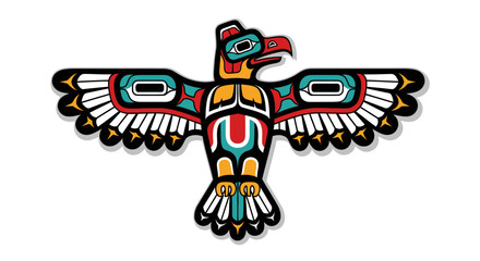 Colorful Stylized Eagle Totem Art Illustration with Outstretched Wings.