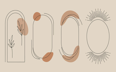 Set of minimalist, boho-inspired frame designs with organic shapes and muted colors.