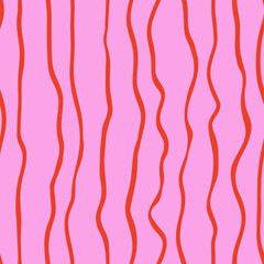 Abstract seamless pattern with irregular vertical wavy lines. Hand drawn striped background in 1970s groovy style