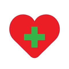 Obraz premium Red heart with green medical cross symbol representing health care, first aid, love, and wellness. Perfect for hospitals, clinics, medical services, and health awareness design or logo use.